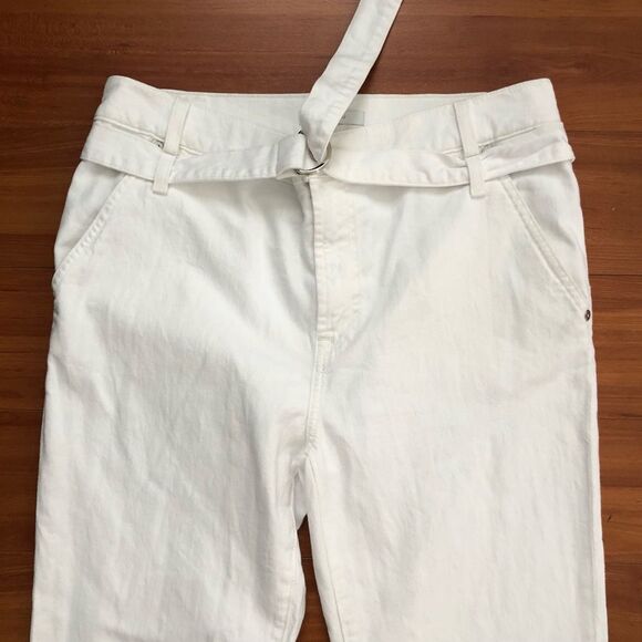 7FAM High Rise Paperbag Optic White Straight Leg Jeans NWOT - Picture 5 of 16